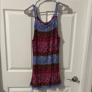 Red and Blue Sleeveless Tank Top with Bohemian Flair